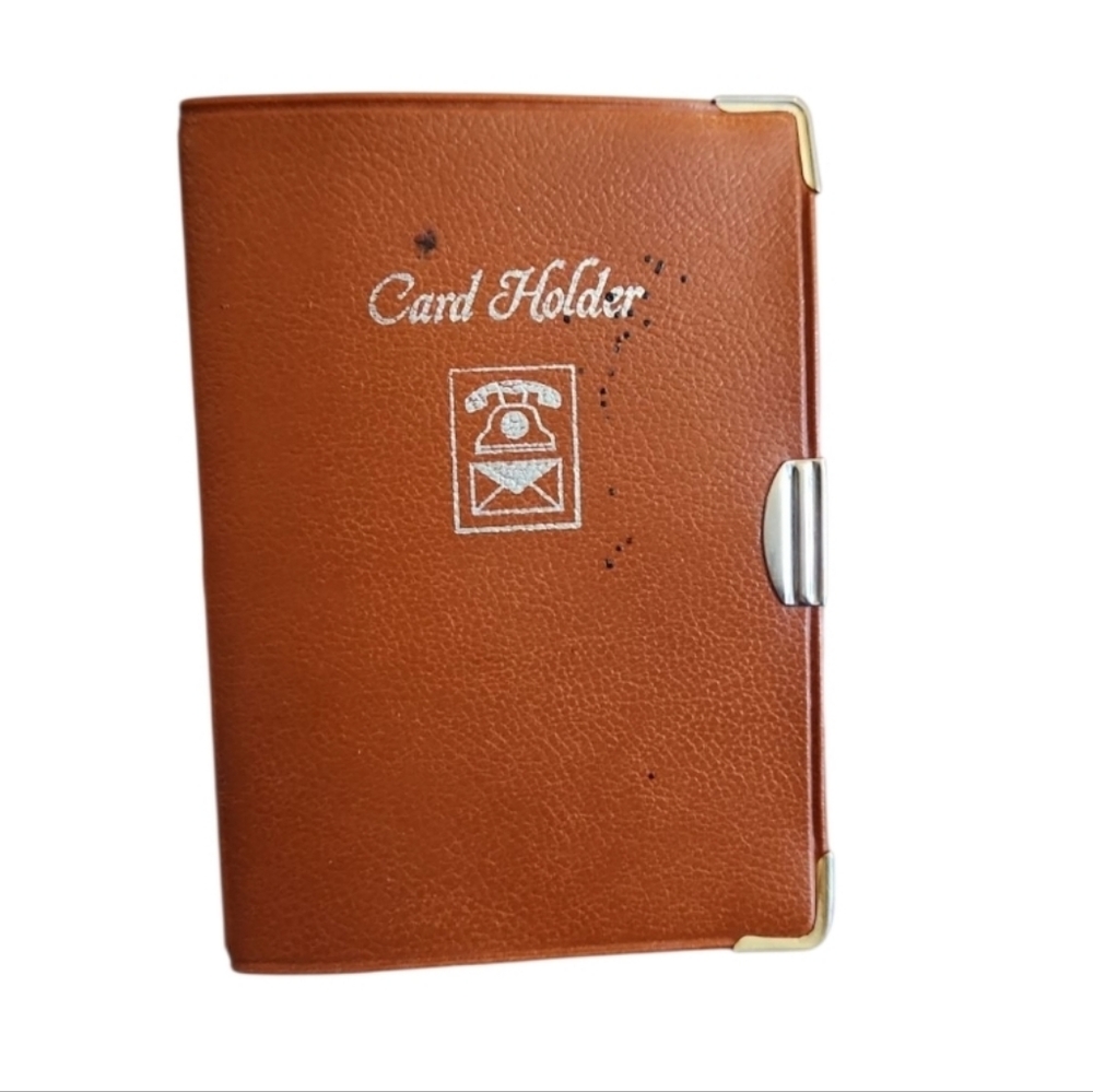 VINTAGE Card Holder Telephone Address Book With Gold Corners And Snap
